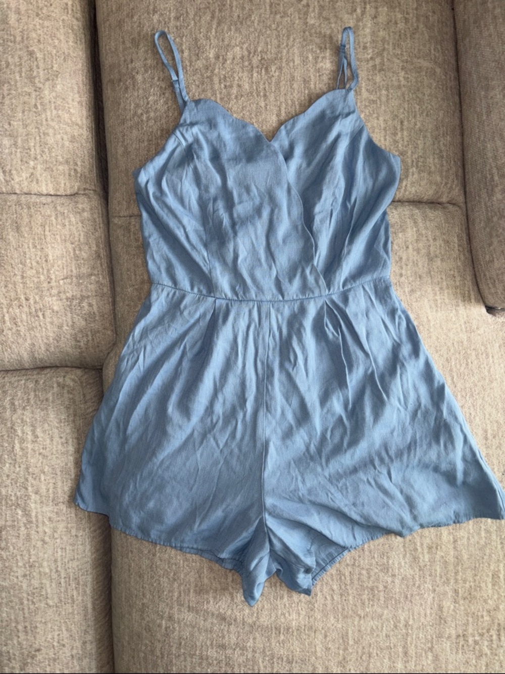 Trixxi Light Blue Scalloped Neck Romper